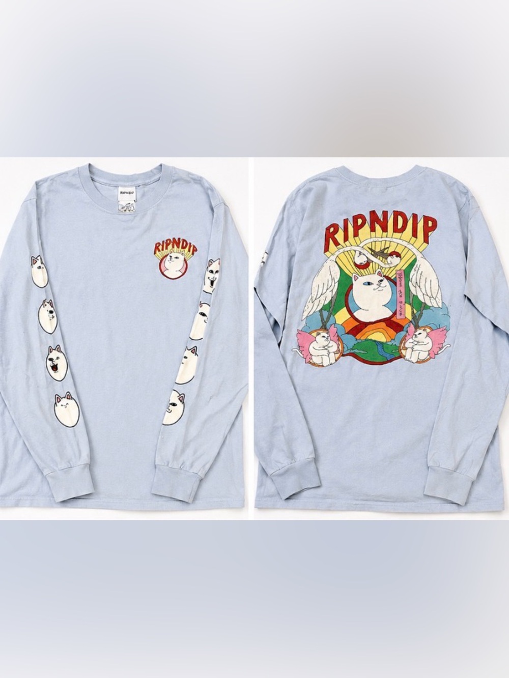 Ripndip Light Blue Long Sleeve Tee with Cat Graphics